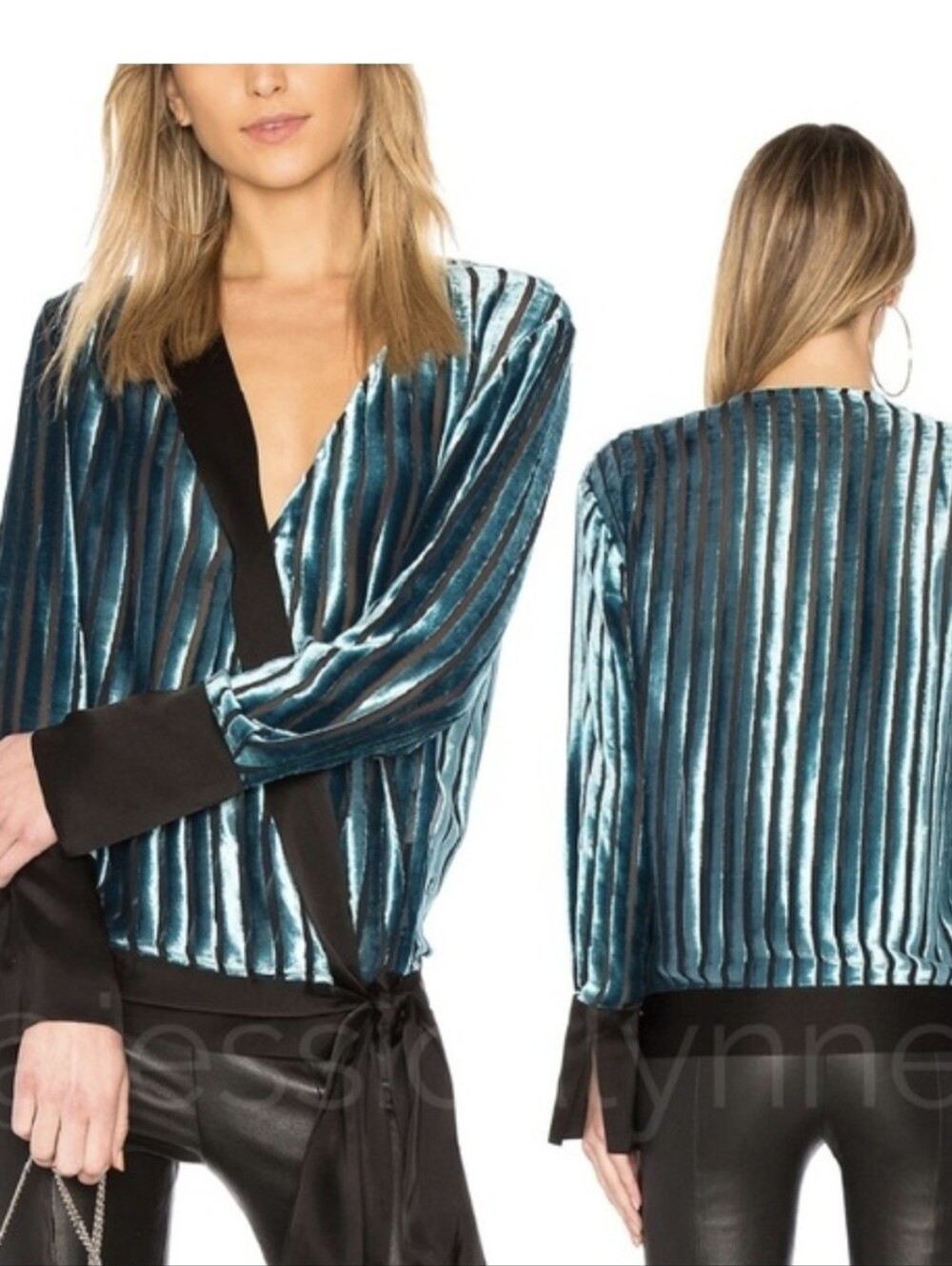 Diane Von Furstenberg XS wrap velvet blouse